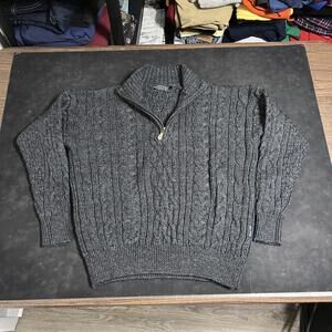 Woolovers Sweater Mens Large Gray Cable Knit Quarter Zip Mock Neck British Wool